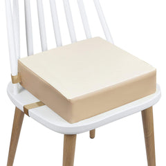 CAVWVTYU toddler booster seat with beige PU cover; easy-clean, durable dining comfort.
