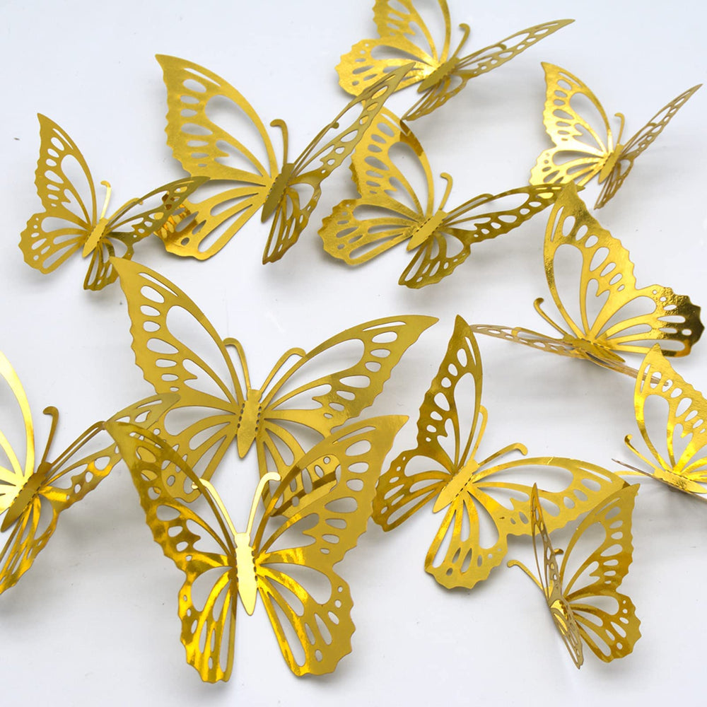 CAYUDEN 3D gold butterfly close-up wings add shimmering elegance to walls