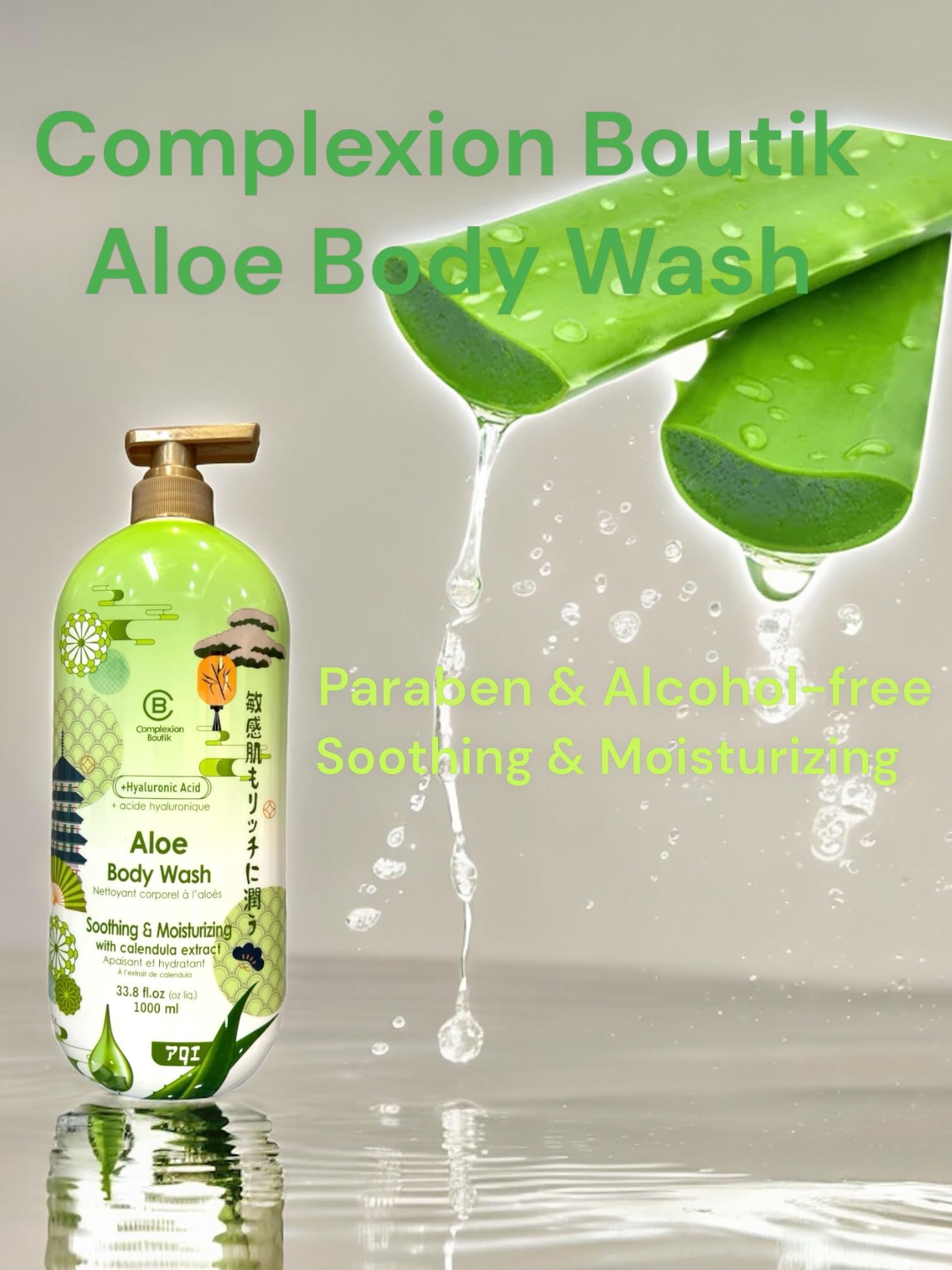 CB Complexion Boutik aloe body wash with hyaluronic acid droplets delivering hydration boost