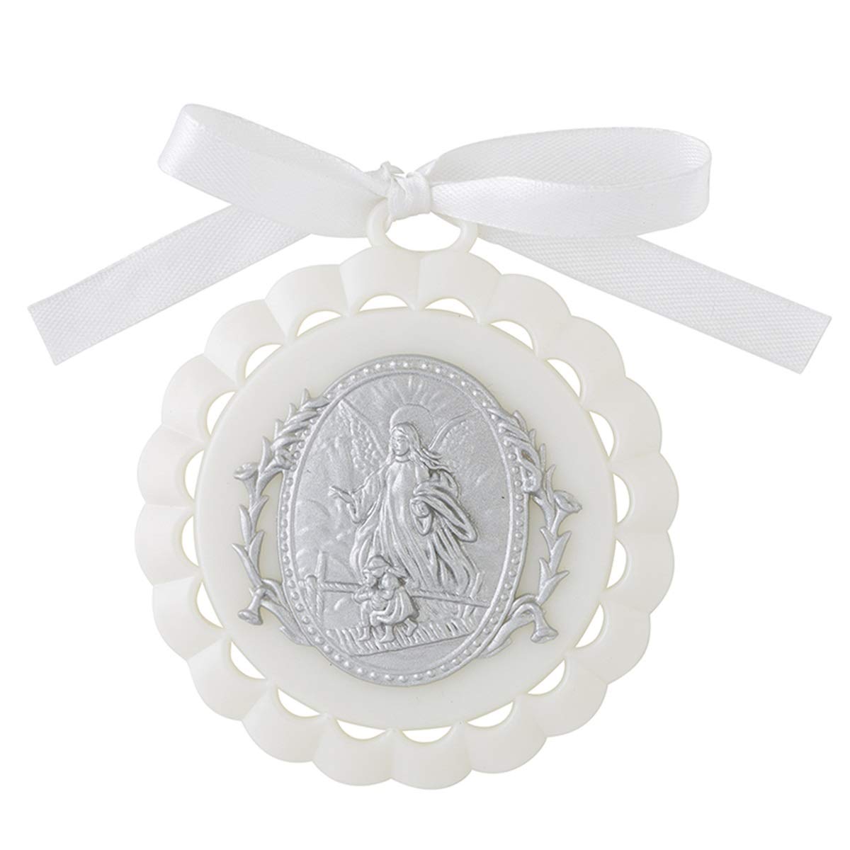 CB moulded crib medal with guardian angel for nursery decor and gentle reassurance.