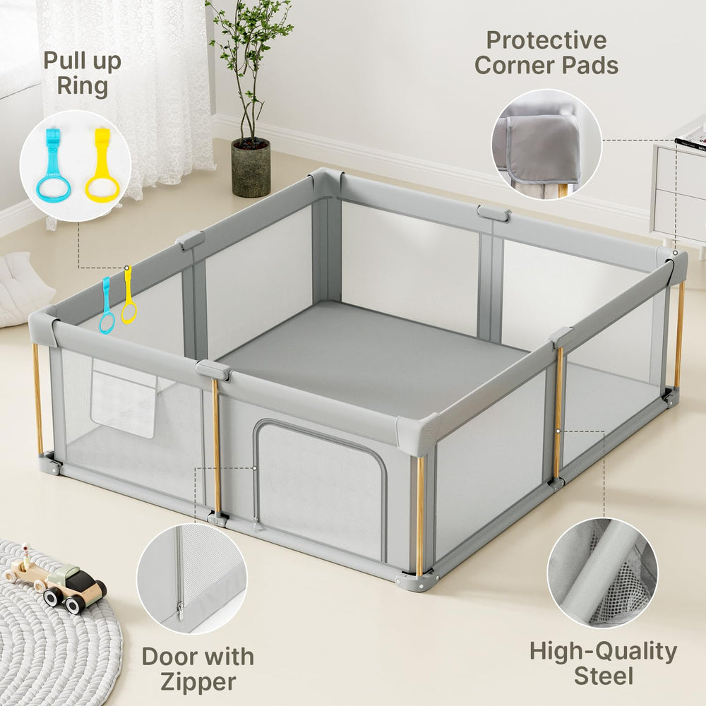 Cbcvvaer 360° mesh view of the playpen for clear visibility and airflow.