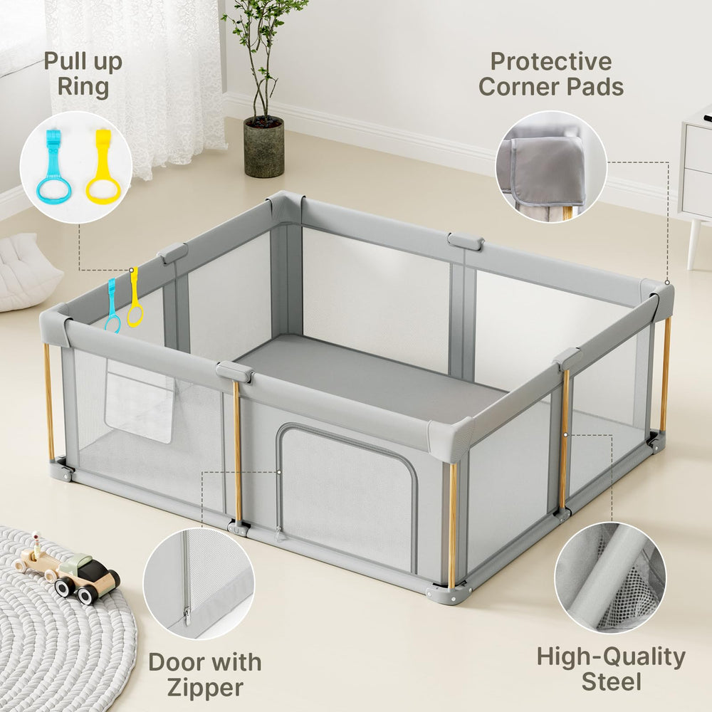 Cbcvvaer foldable playpen 360-view mesh highlights clear supervision during playtime.