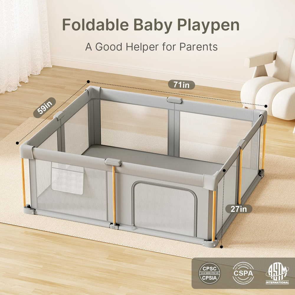 Cbcvvaer foldable playpen wood grain design blends with home decor.