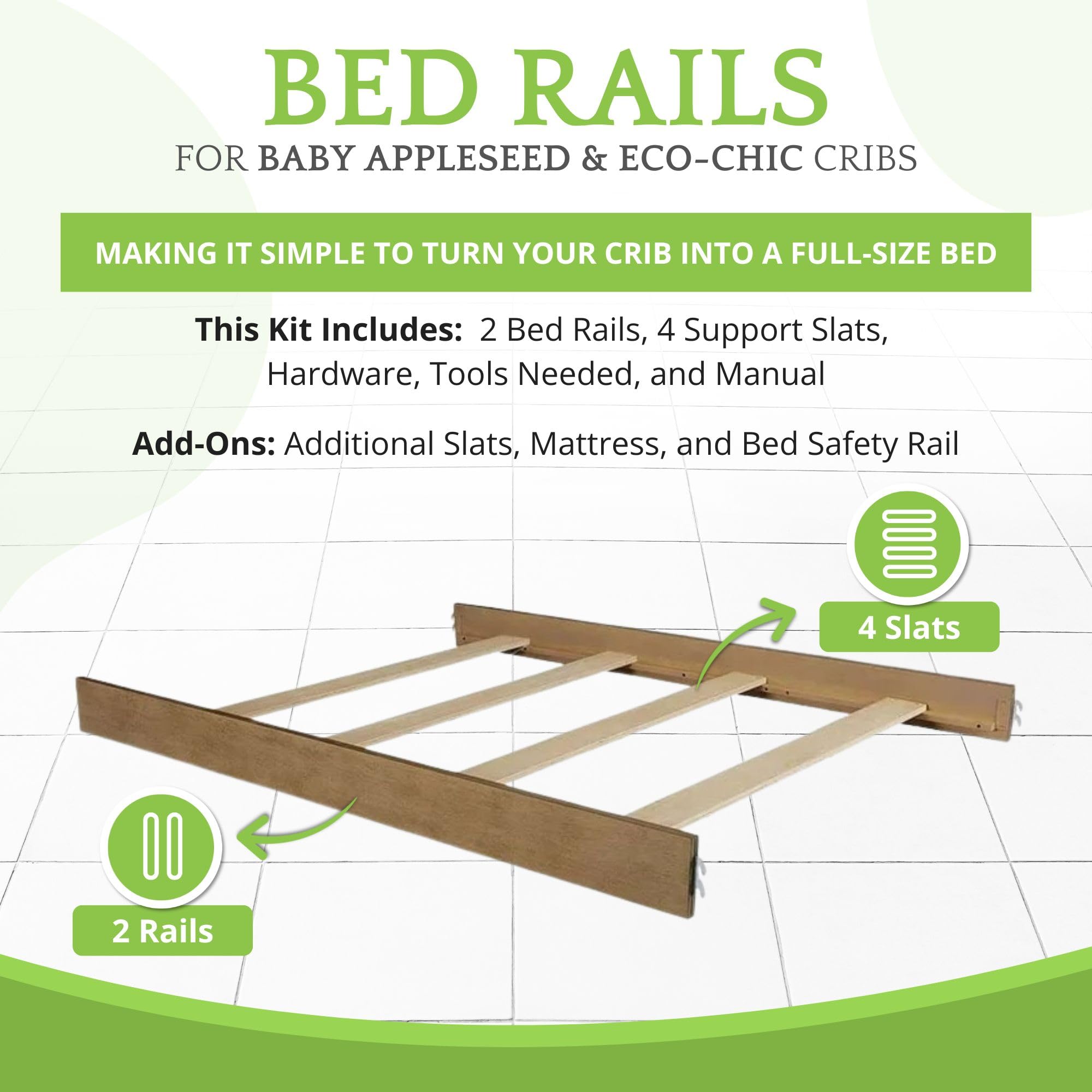 CC KITS bed rail in use on a full-size bed for growing children