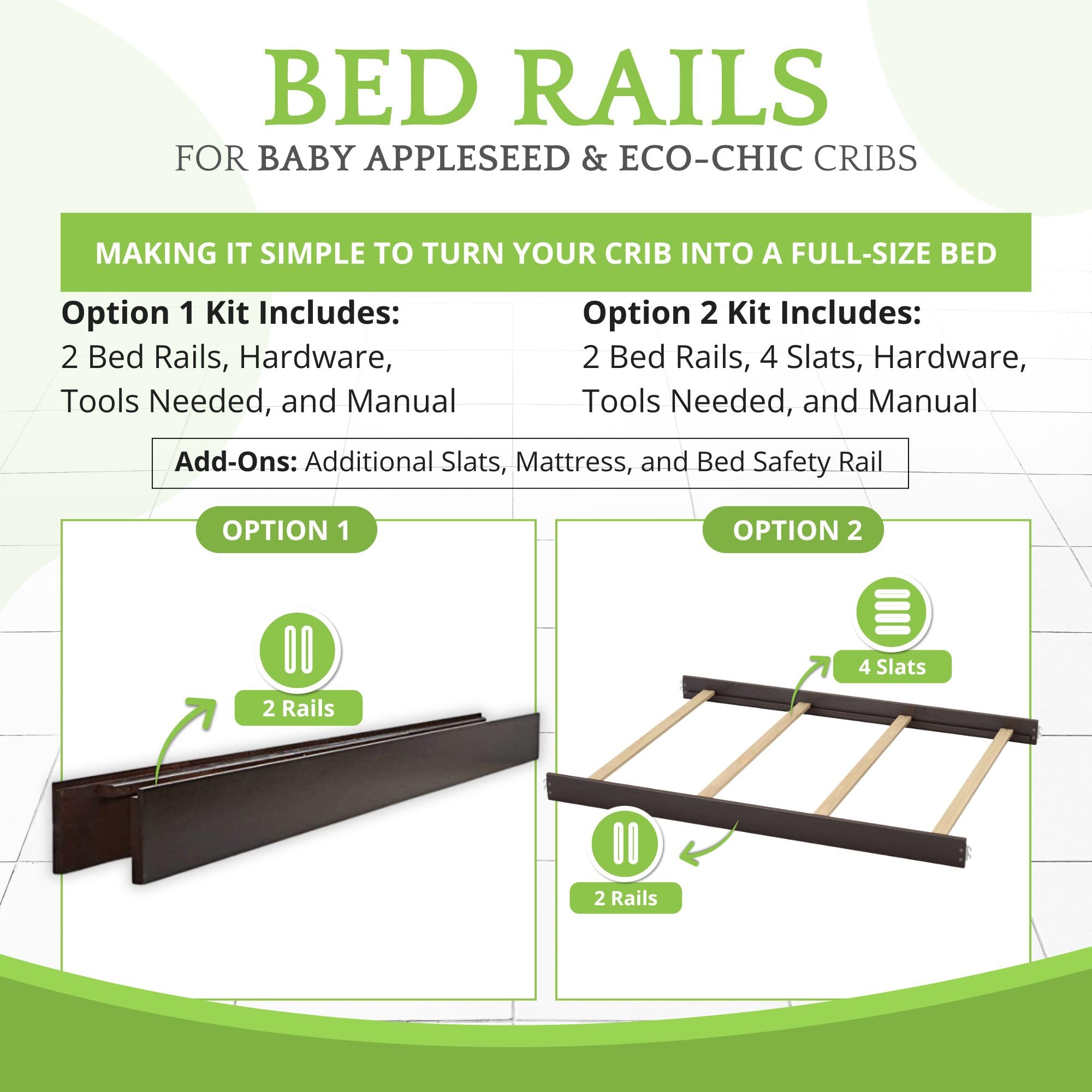 CC KITS bed rails espresso compatibility chart highlights supported cribs for a smooth upgrade