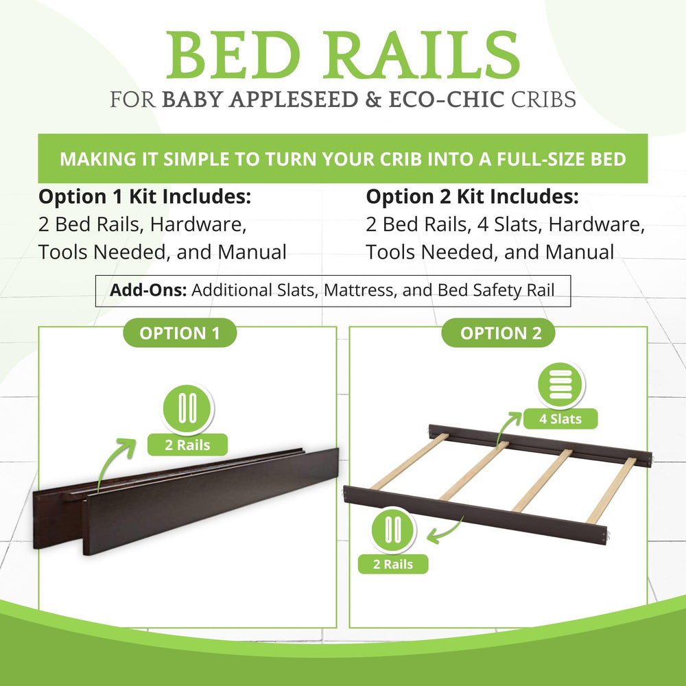 CC KITS bed rails espresso compatibility chart highlights supported cribs for a smooth upgrade