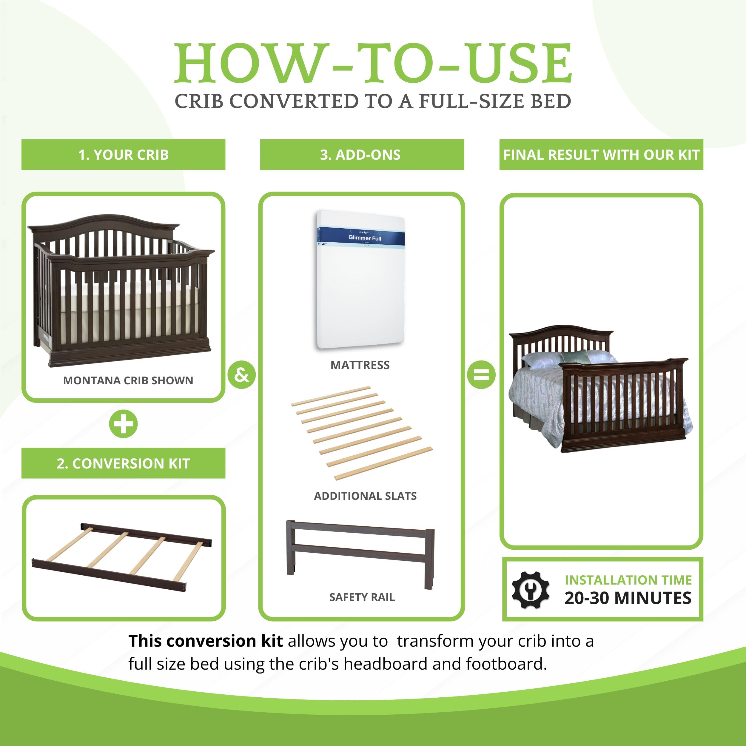 CC KITS espresso finish rails shown in a nursery setup for cohesive furniture.
