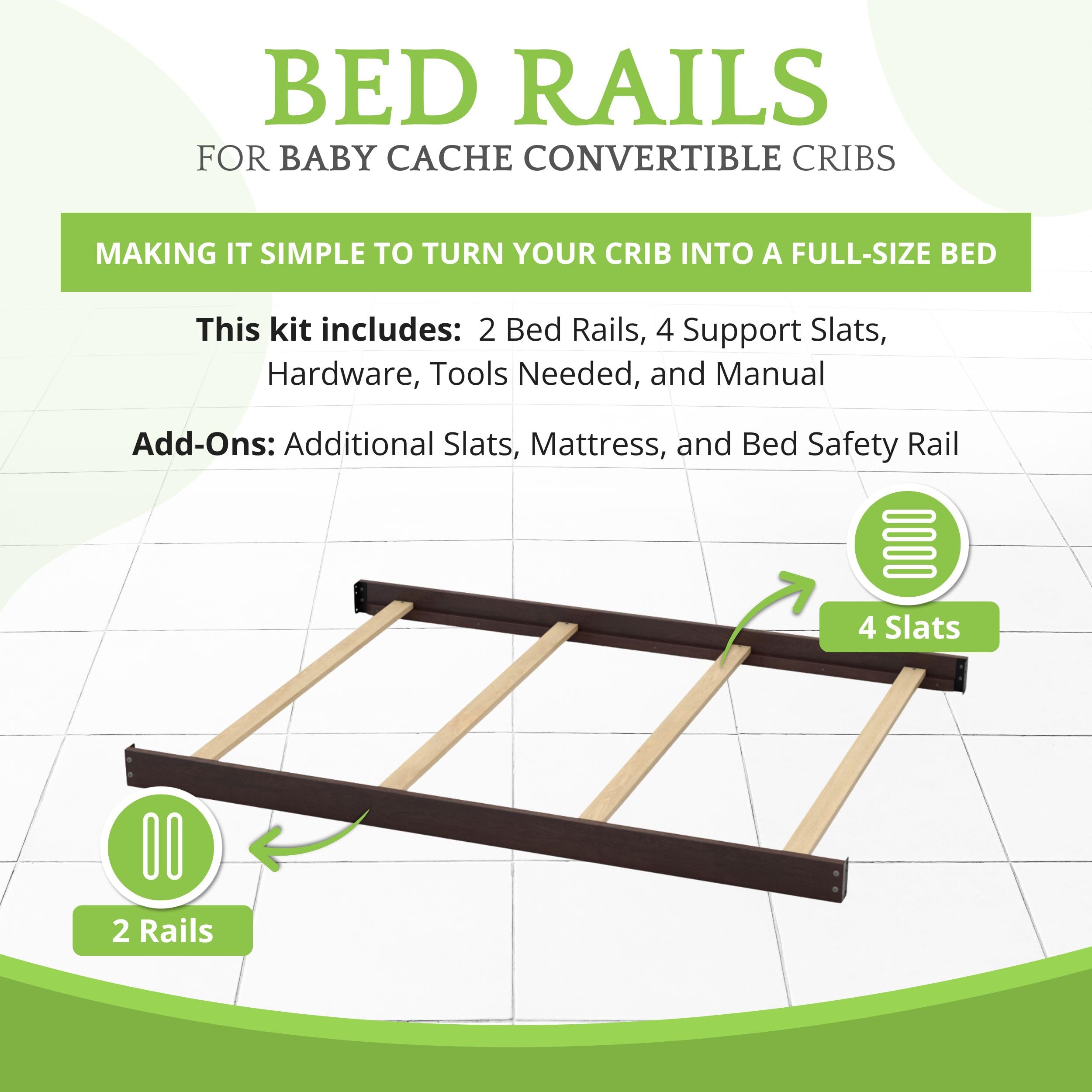 CC KITS solid wood rails illustrate a smooth crib-to-toddler bed transition.