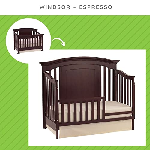 CC KITS Espresso finish guard rail shows compatibility with many Baby Cache cribs.