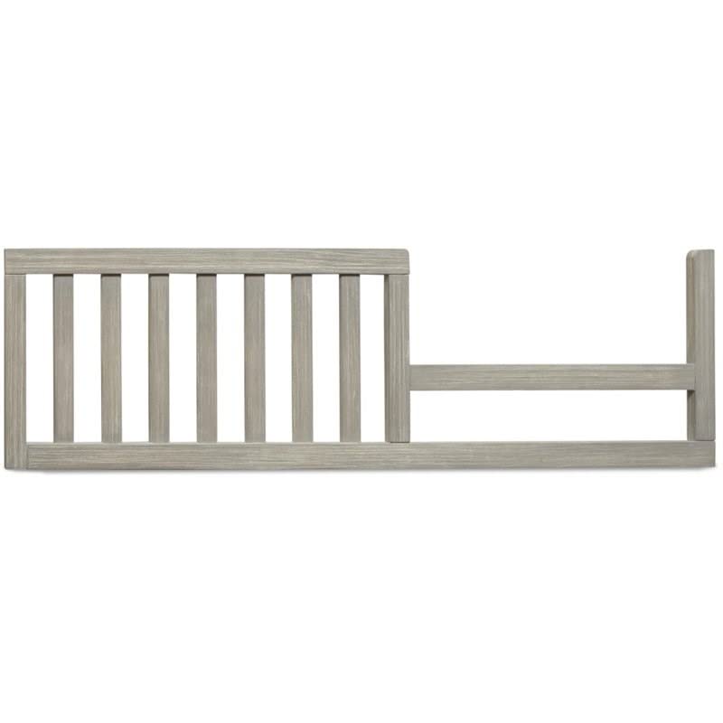 CC KITS Toddler Bed Rail Heritage Gray close-up shows solid wood finish, durable craftsmanship.