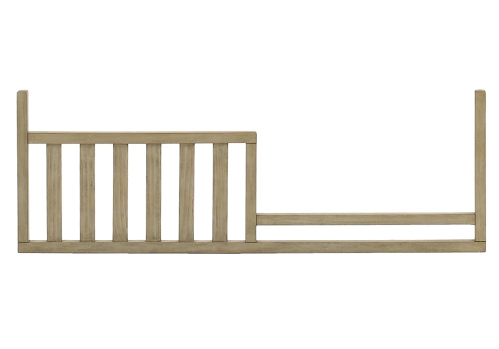 CC KITS Toddler Rail Driftwood front view shows sturdy wood safety for crib-to-toddler transition