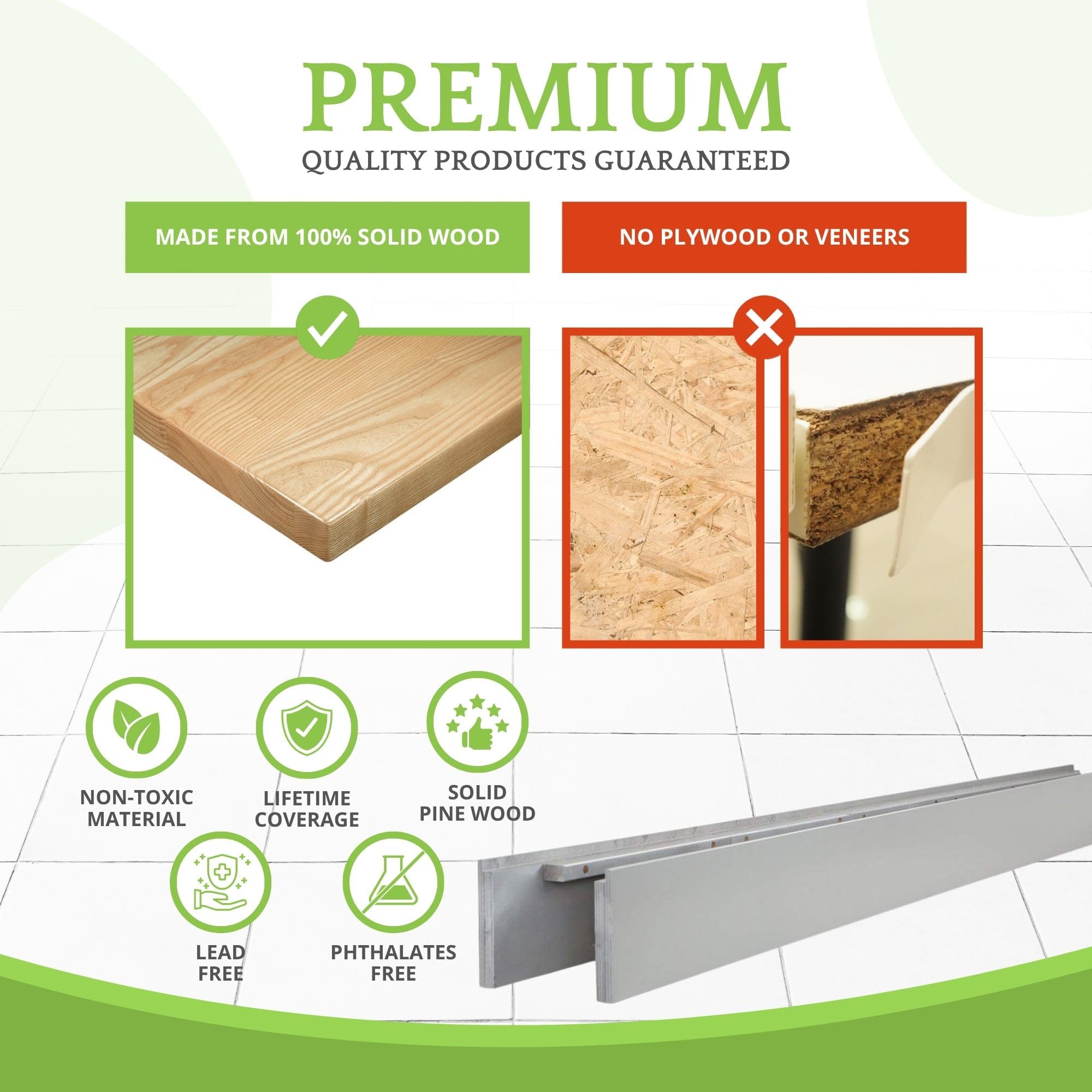 CC KITS water-based non-toxic finish keeps Moon Grey rails safe.