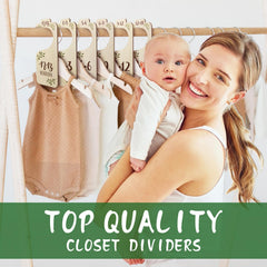 CCYLTL wooden-tone finish dividers blend with any nursery theme while organizing closet by size.