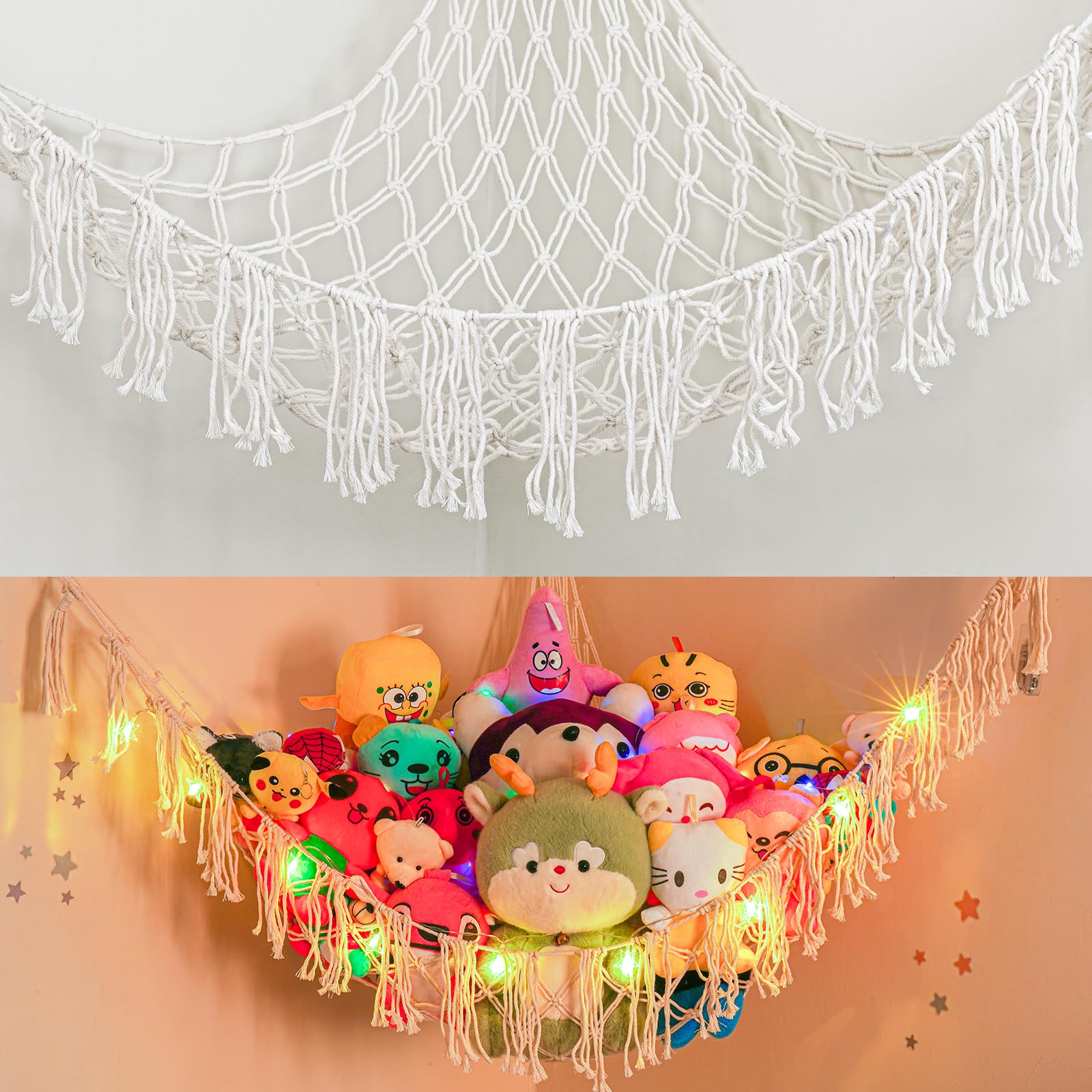 CCYLTL stuffed animal hammock setup shows roomy corner storage for plushies