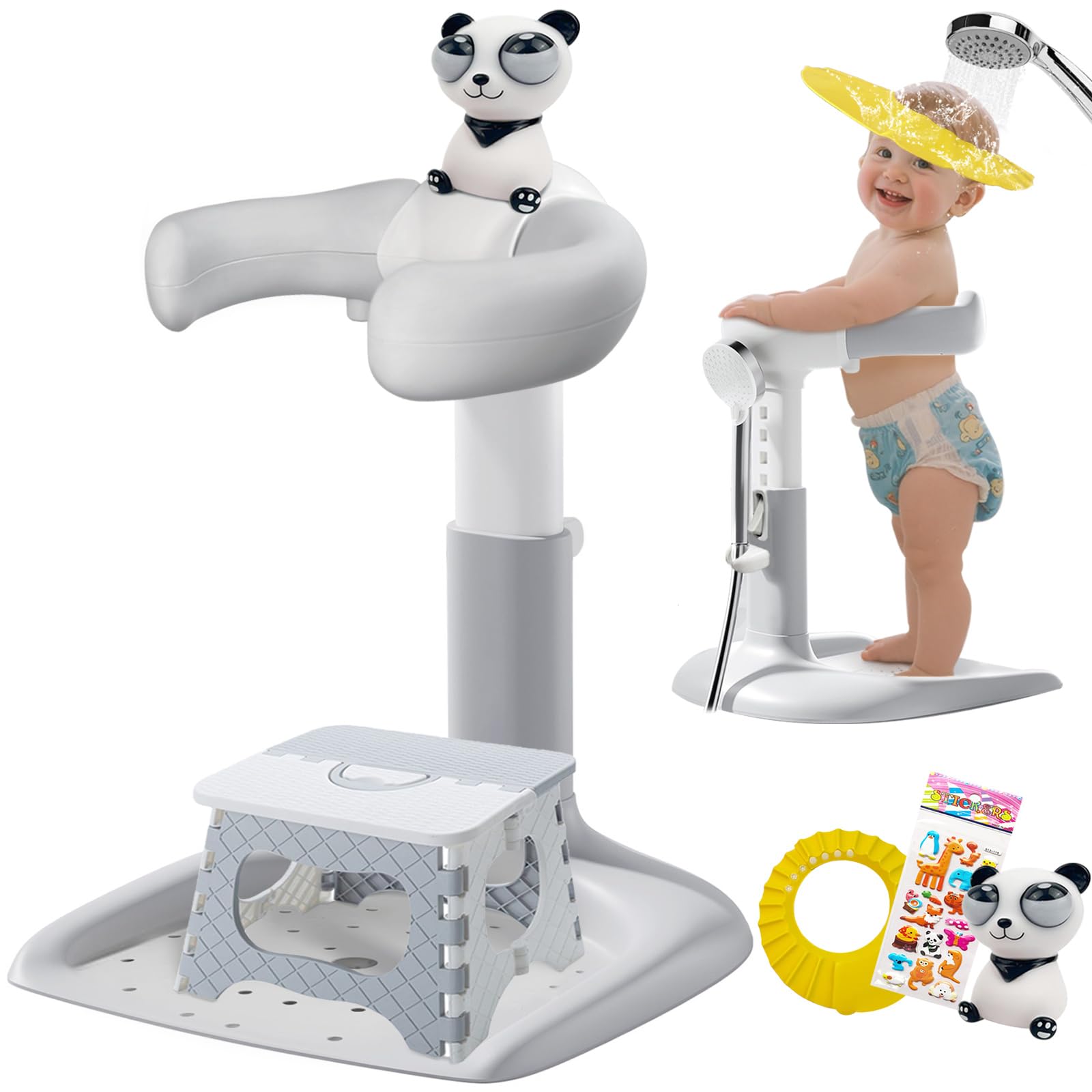 CDSDAS baby shower stand folded-seat shows compact storage for small bathrooms