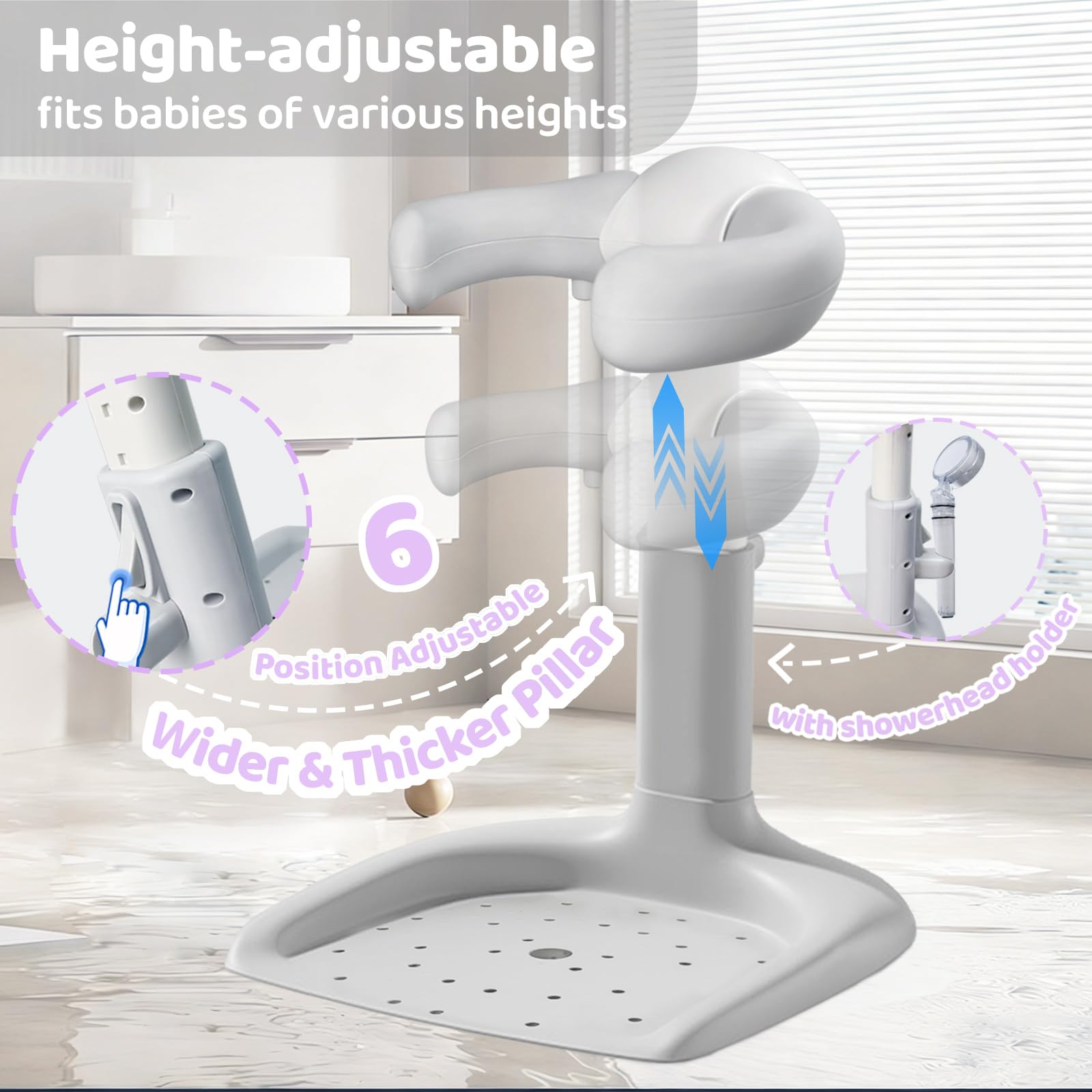CDSDAS baby shower stand height-adjustment demonstrates versatile fit for growing babies