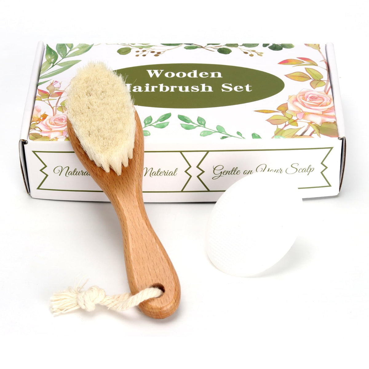 Ceavmlsr baby hair brush with wooden goat bristles for gentle scalp grooming