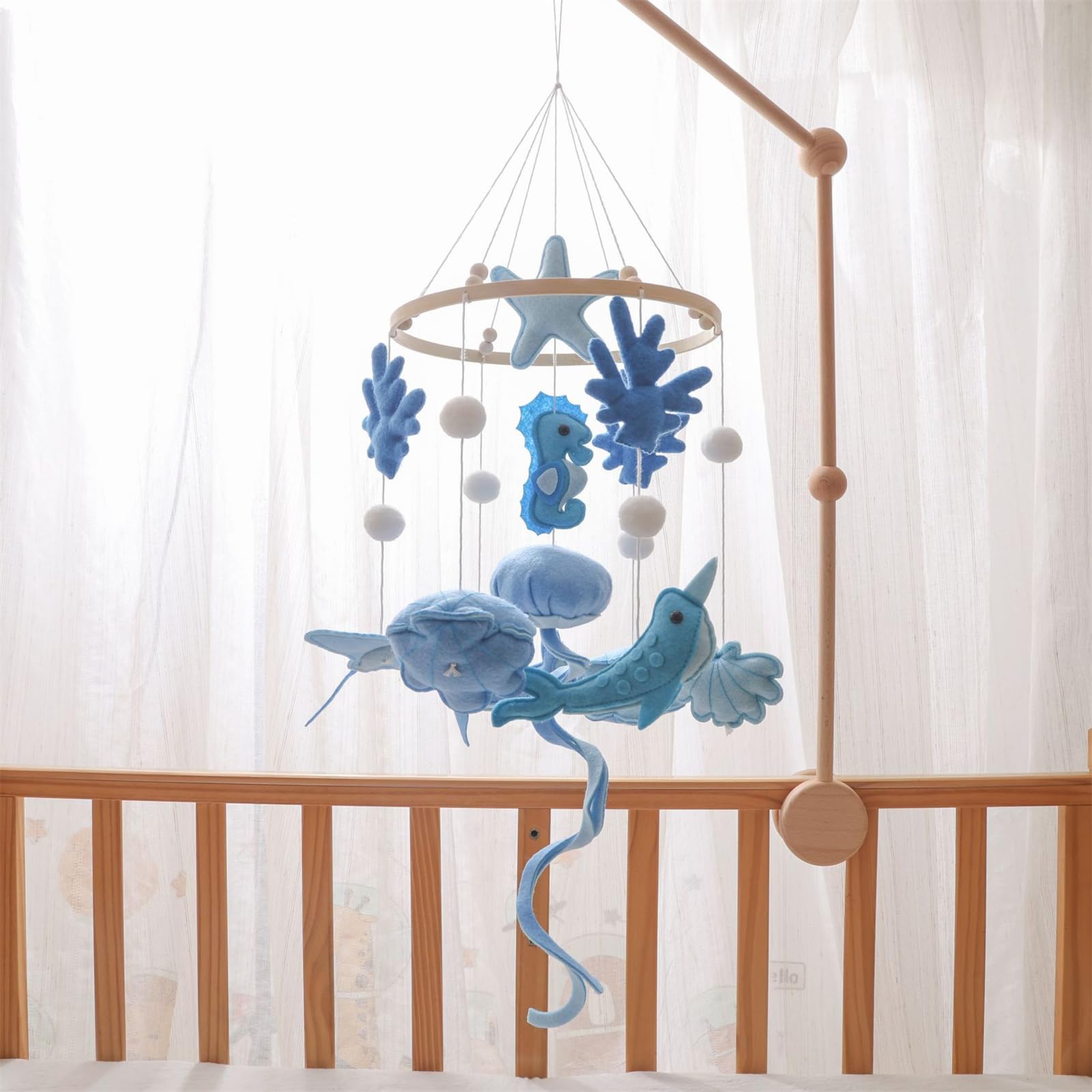 Ceecolia Artisan Seahorses Jellyfish Mobile—handmade focal point with cozy nursery charm.