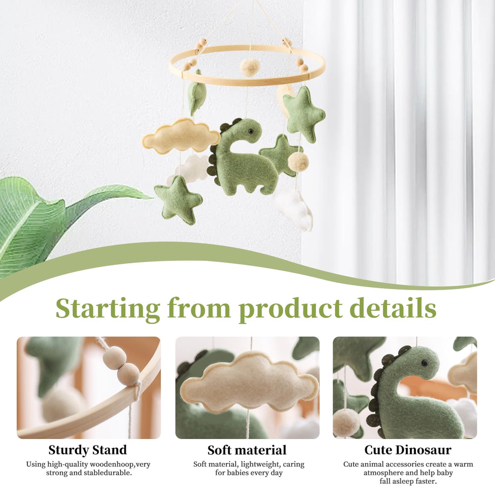 Ceecolia dinosaur patterns mobile provides textured discovery during awake play.