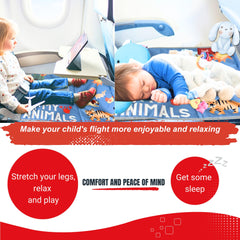 Cegali airplane seat extender adjustable-straps demonstrates secure fitting for in-flight use.