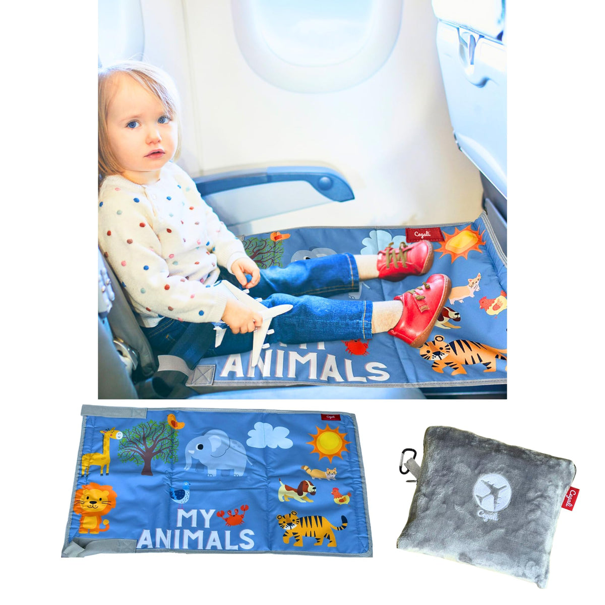 Cegali airplane seat extender foam-padding closeup highlights plush comfort for kids on flights.