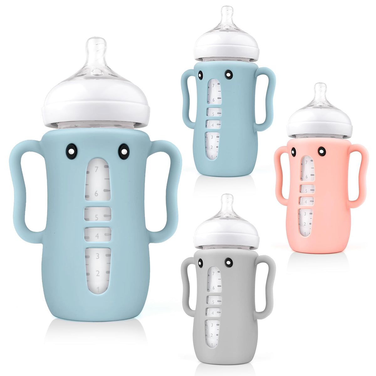 Cegzer 3-pack silicone sleeves with handles on Avent 8oz bottle for easier grip