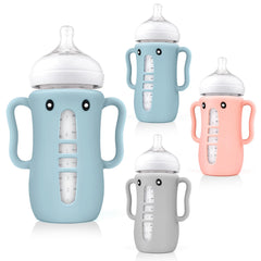Cegzer 3-pack silicone sleeves with handles on Avent 8oz bottle for easier grip