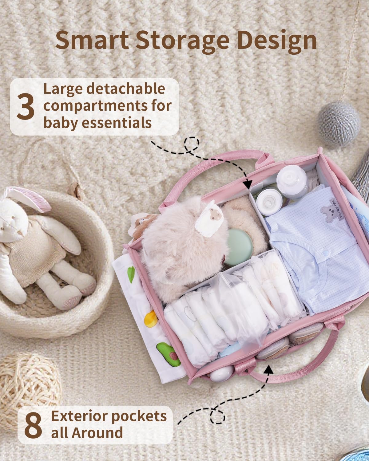 CEI-CEI diaper caddy dividers removable demonstrating flexible compartments