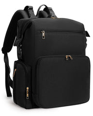 CEI-CEI neoprene diaper bag backpack in black front view shows spacious main compartment for baby essentials