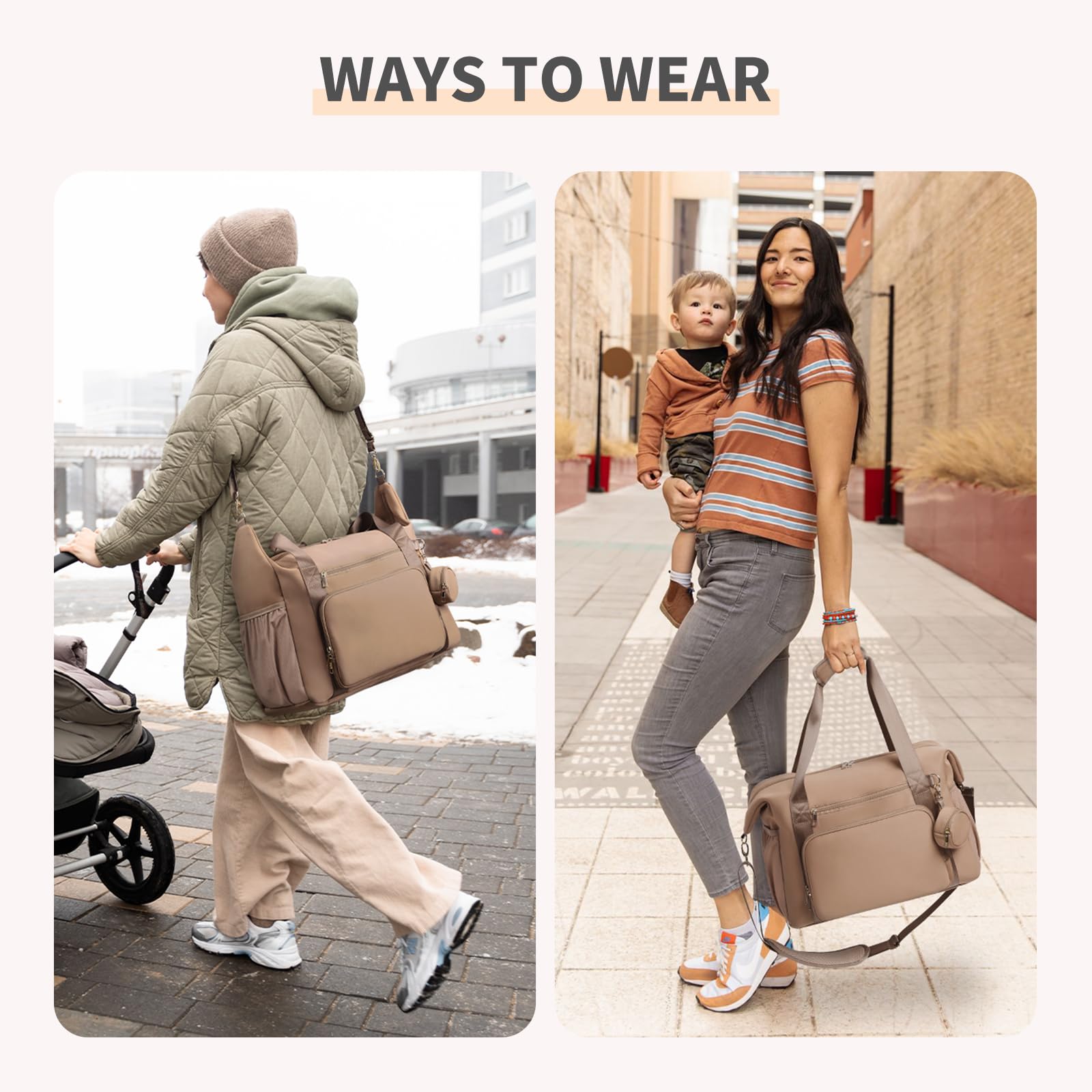 CEI-CEI Neoprene Diaper Bag Tote changing pad tucked inside for quick diaper changes.