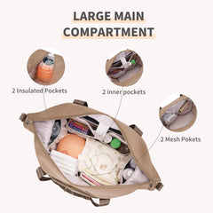 CEI-CEI Neoprene Diaper Bag Tote interior shows insulated pockets for bottles and snacks.