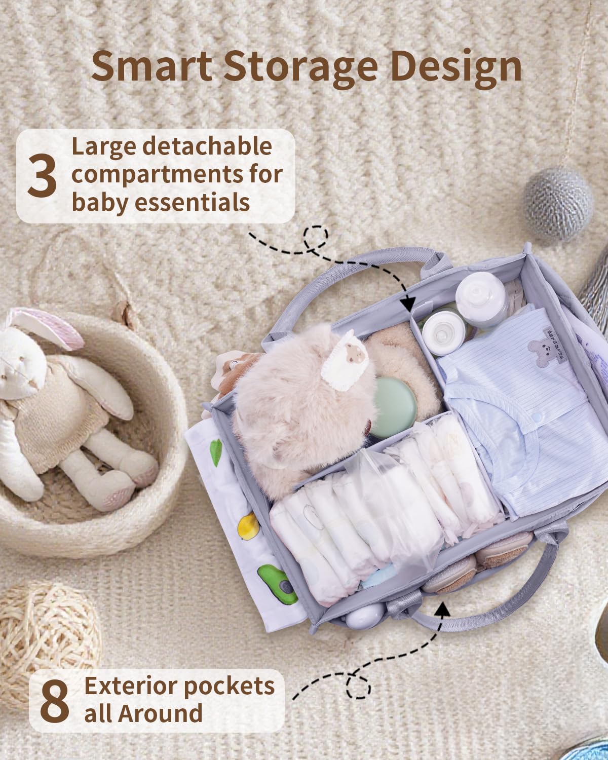 CEI-CEI diaper caddy large capacity holds diapers, bottles and baby clothes neatly.