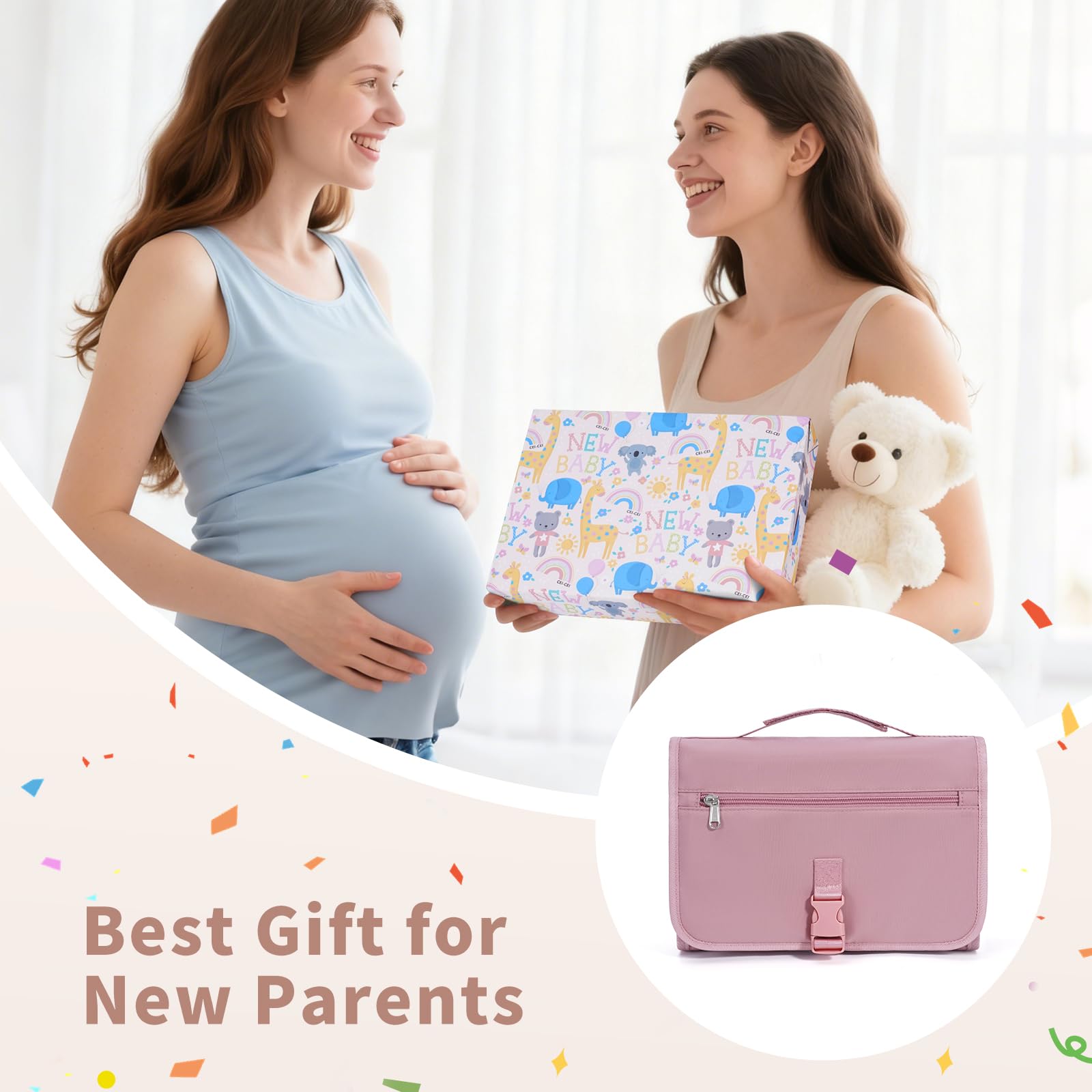 Ceicei pink portable changing mat makes a thoughtful baby shower gift.