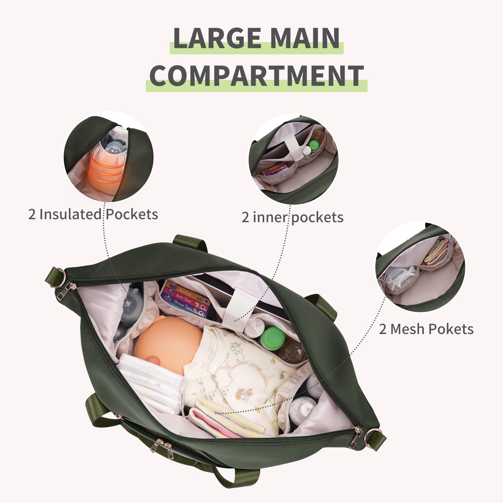 CEI-CEI neoprene diaper bag tote insulated pockets keep bottles warm or cool on the go