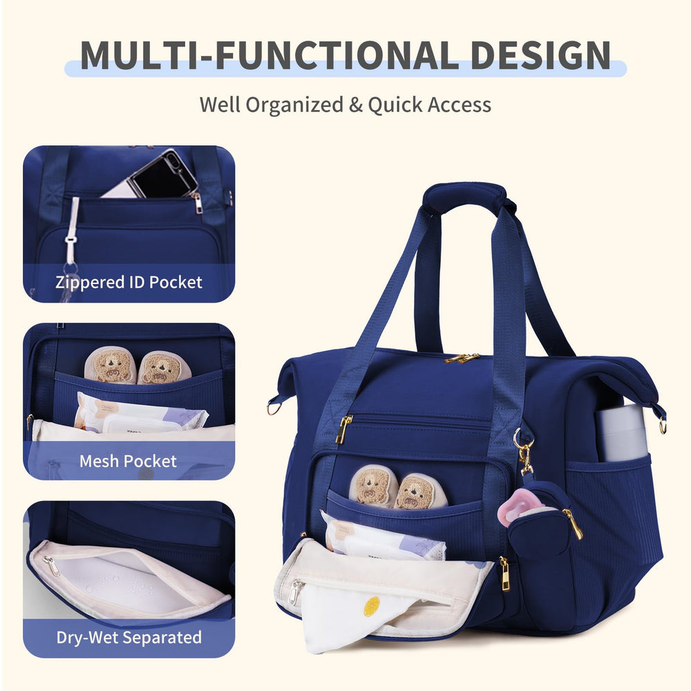 CEI-CEI neoprene diaper bag tote includes a portable changing pad for on-site diapering.