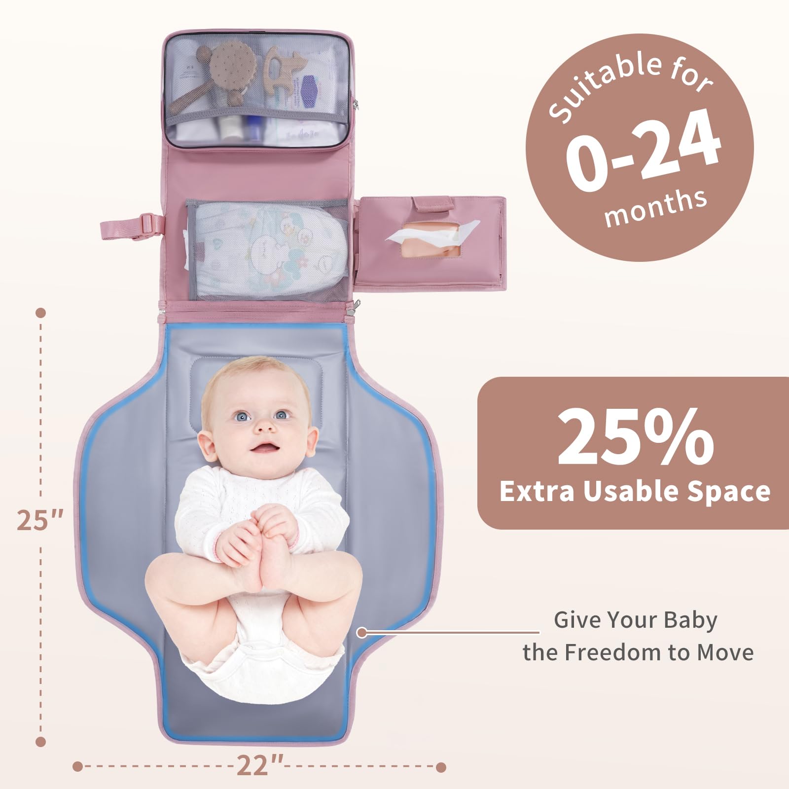 Ceicei pink diaper pad attached to a stroller for on-the-go changes.