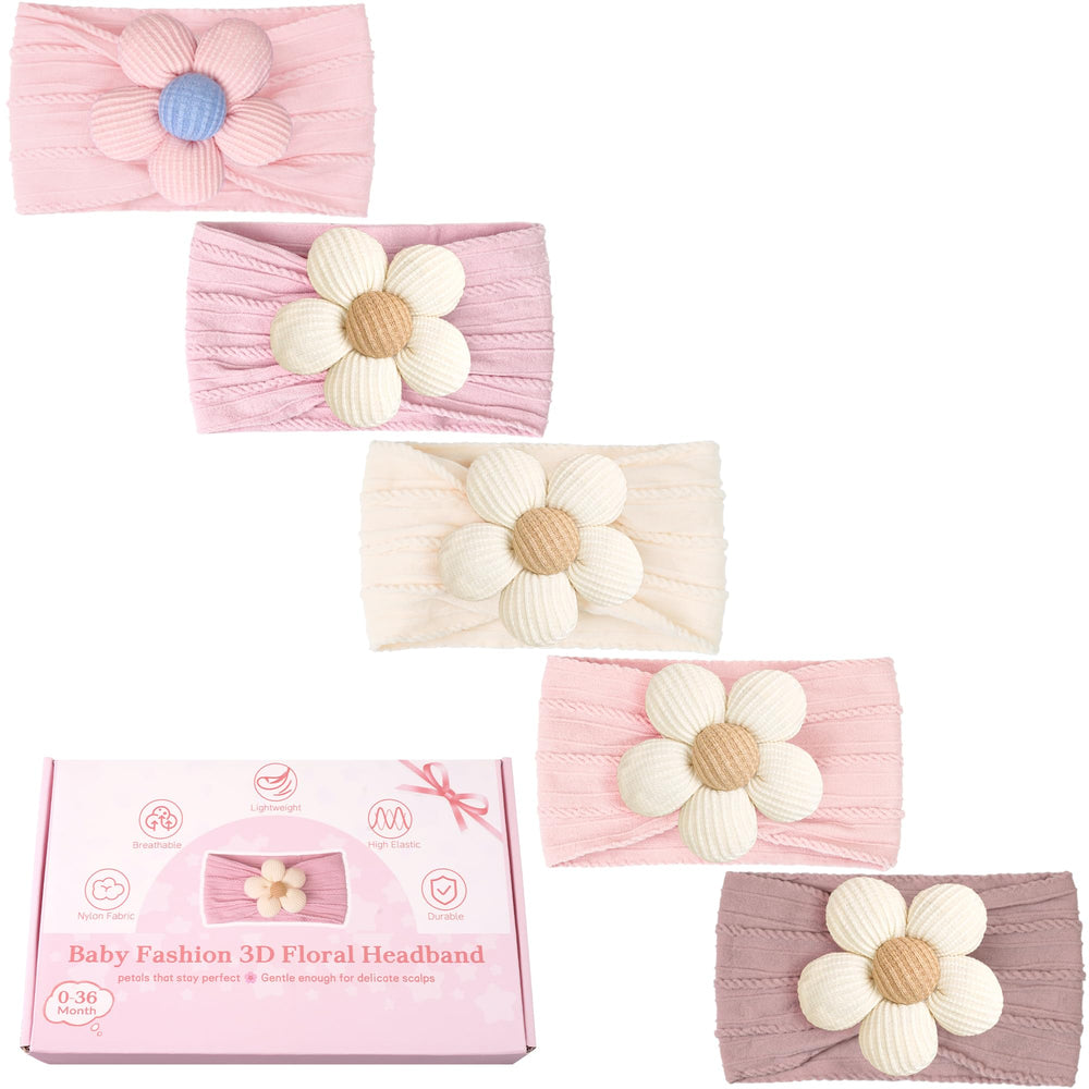 CÉLLOT pink baby flower headbands pack ideal for newborn outfits and daily wear.