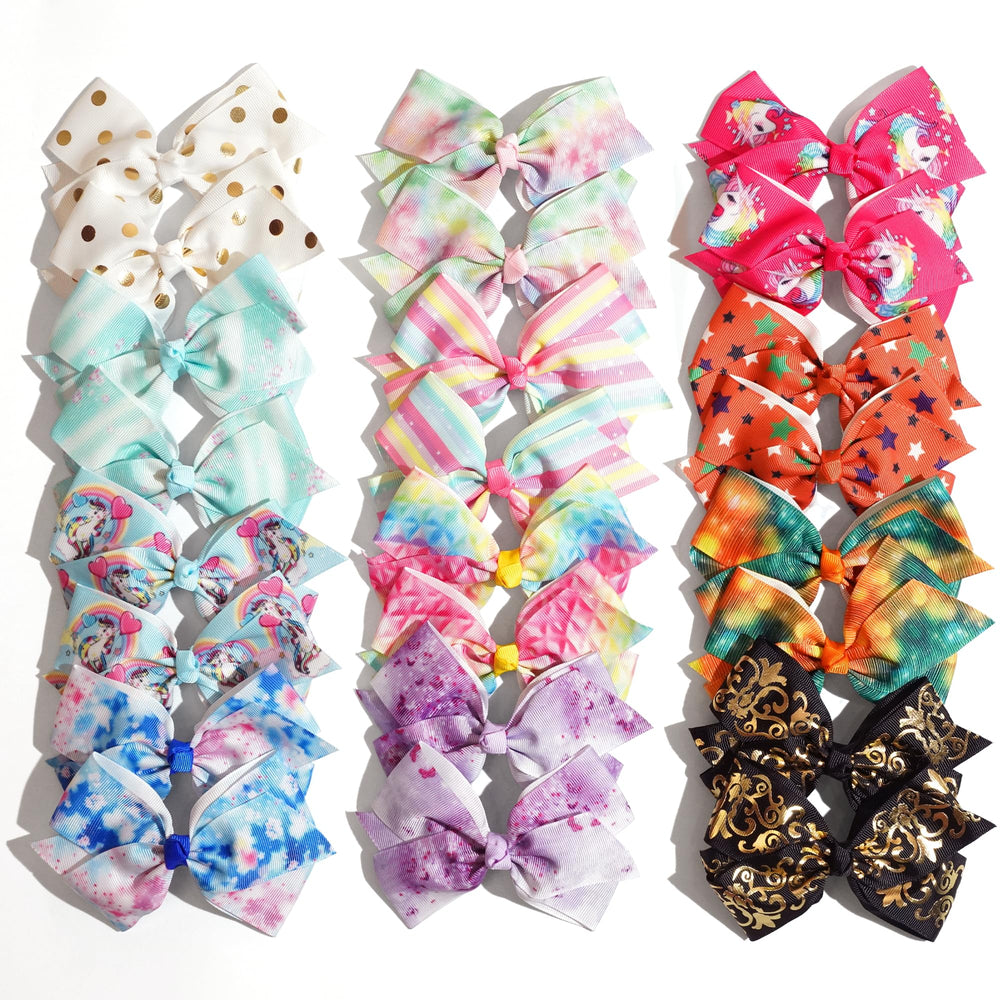 CellElection 24pcs bows on model wearing rainbow hair for stylish everyday wear