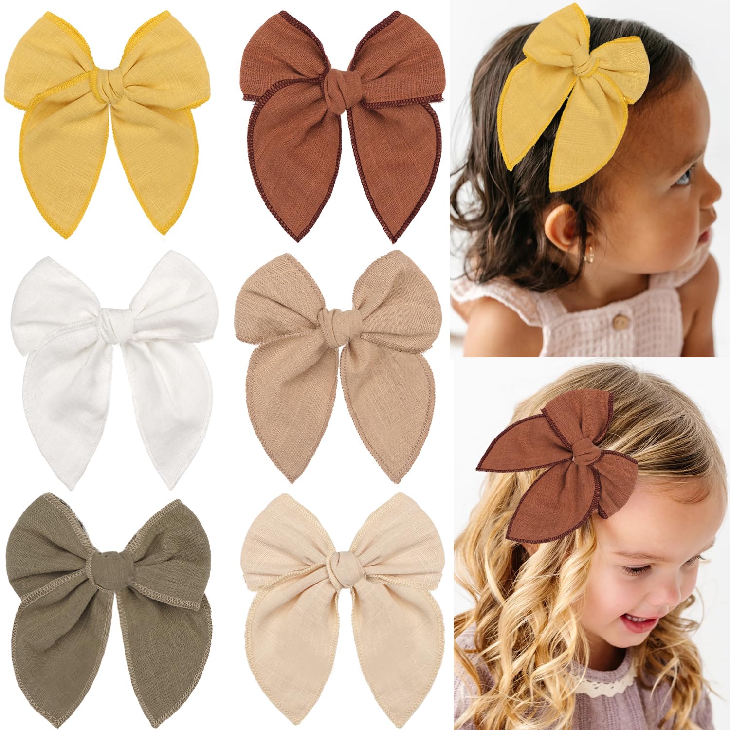 CellElection 6-pc fall bow set in cotton-linen enhances toddler outfits
