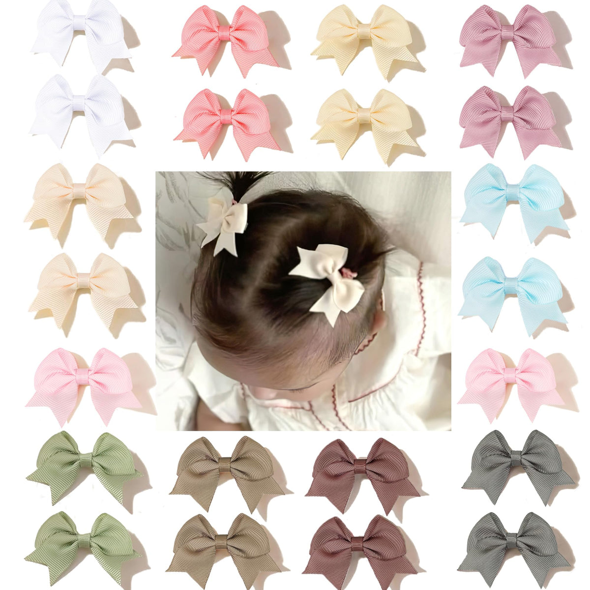 CellElection baby hair bow clips closeup demonstrates gentle hold for fine hair.
