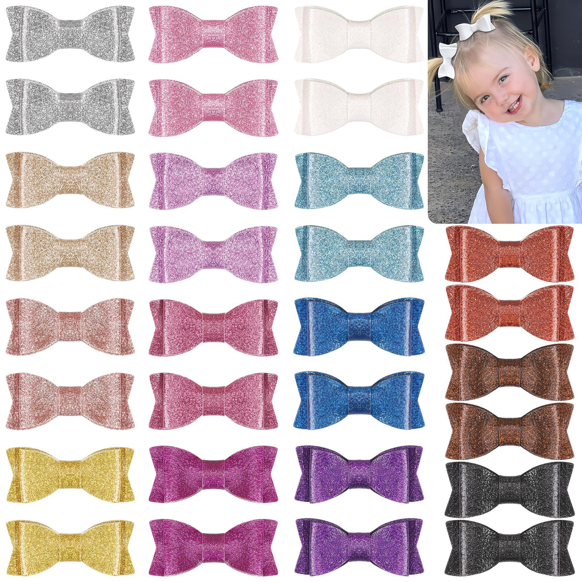 CellElection bling baby bows 2.75 inch pigtails secure for thick or thin hair