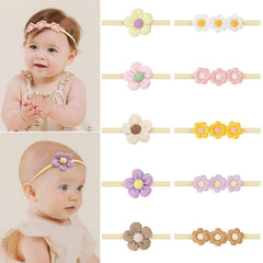 CellElection daisy headbands close-up showing 1-inch flowers on soft nylon band for gentle wear.
