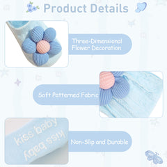 CÉLLOT baby headband daisy blue closeup, secure fit for active infants