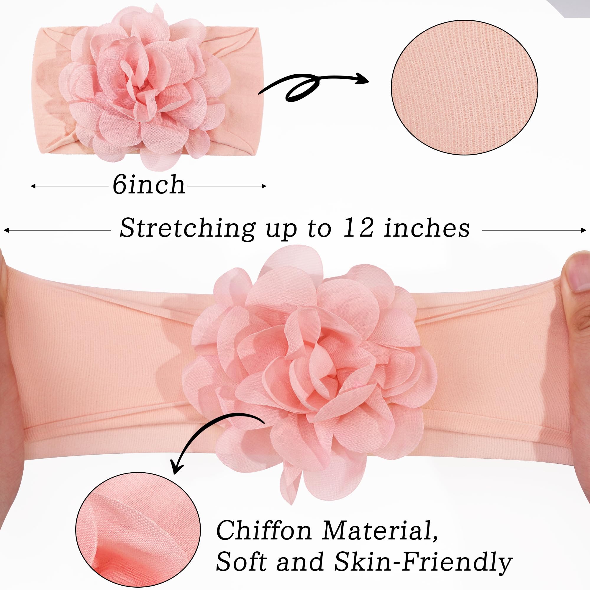Celllot baby hair bows showcase chiffon flowers on a stretchy head wrap for newborns.