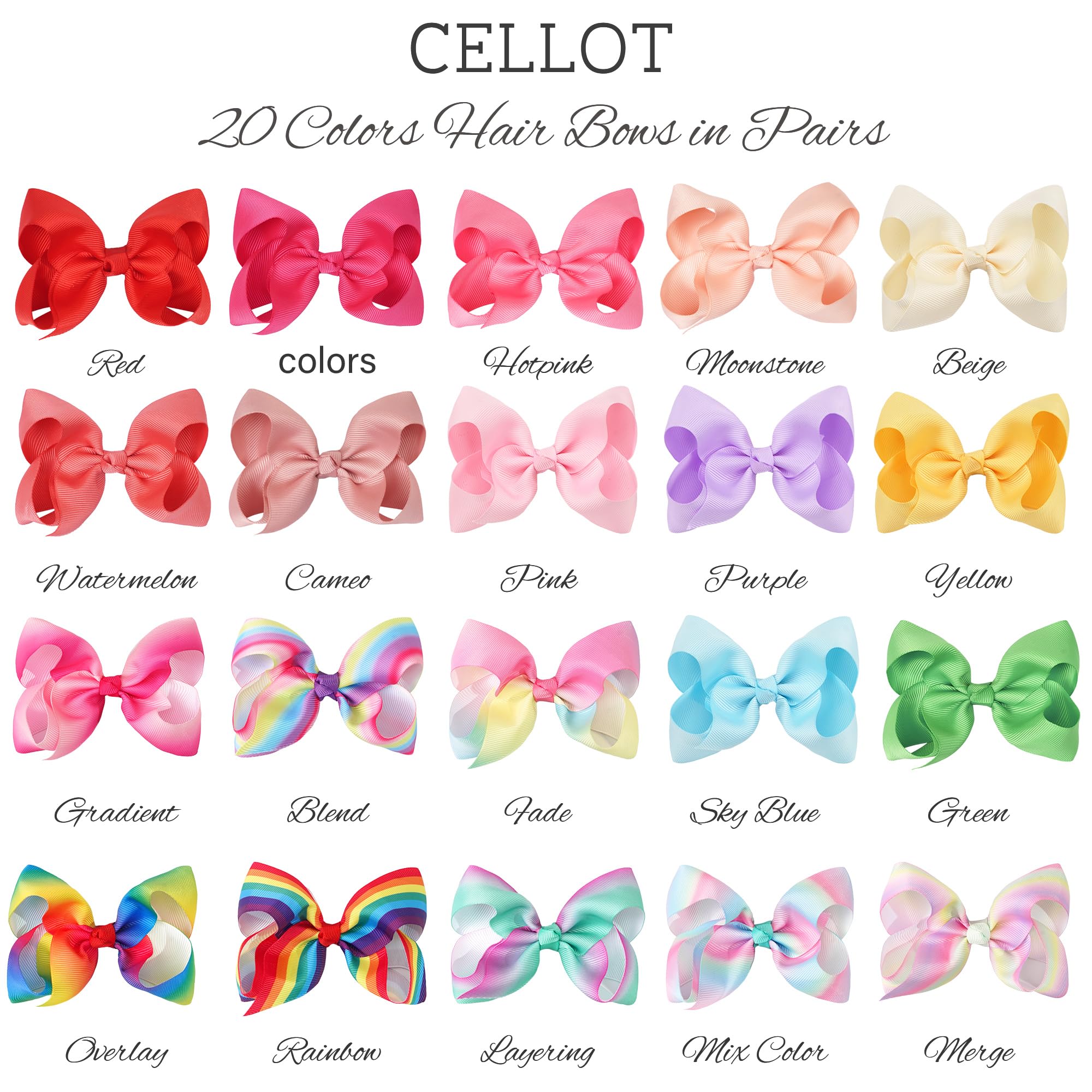 Celllot rainbow hair bows display vibrant color options for outfits