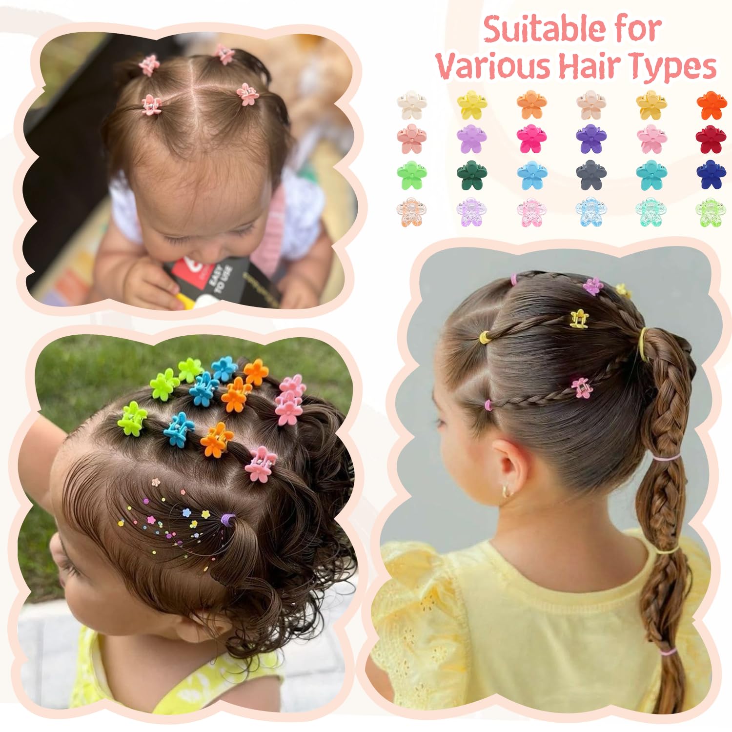 CÉLLOT mini flower-design clips close-up highlight delicate, sparkly accents.