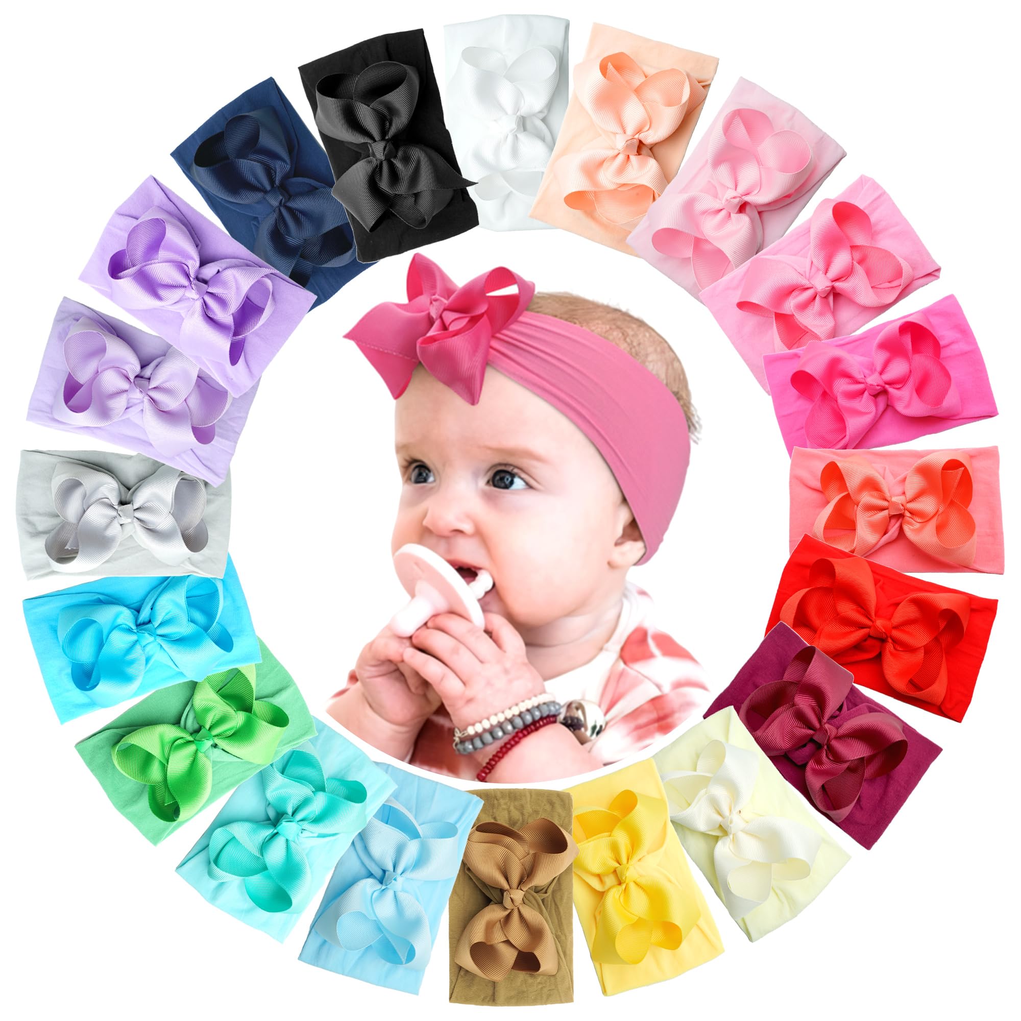 Celllot nylon headband with bow closeup shows soft, stretchy comfort for newborns.