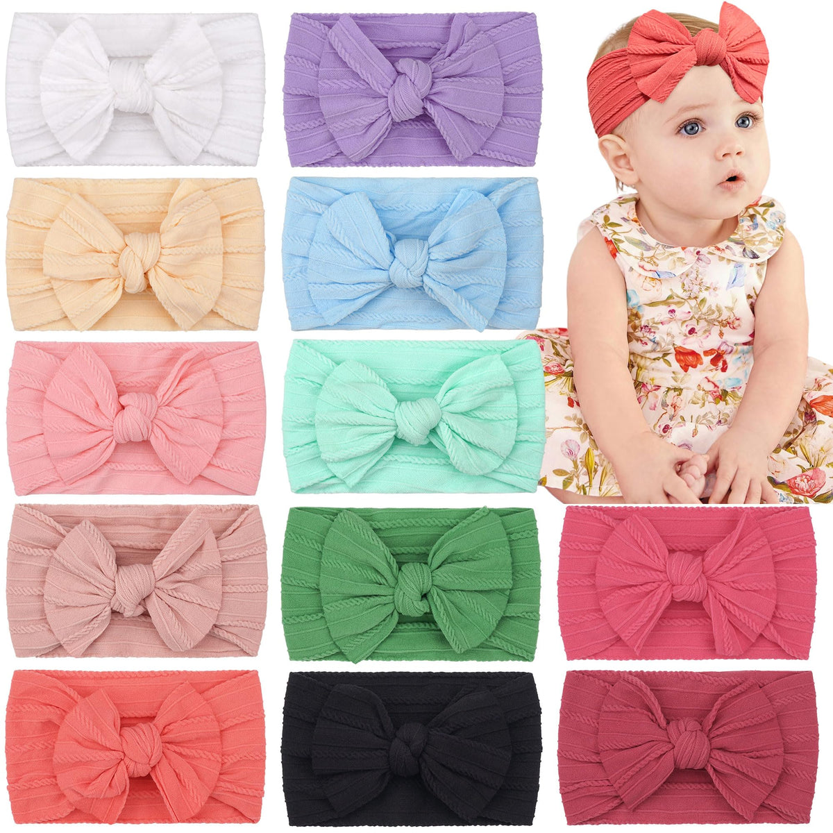 CÉLLOT super stretchy knot headband with bows for newborns; soft, secure wear.
