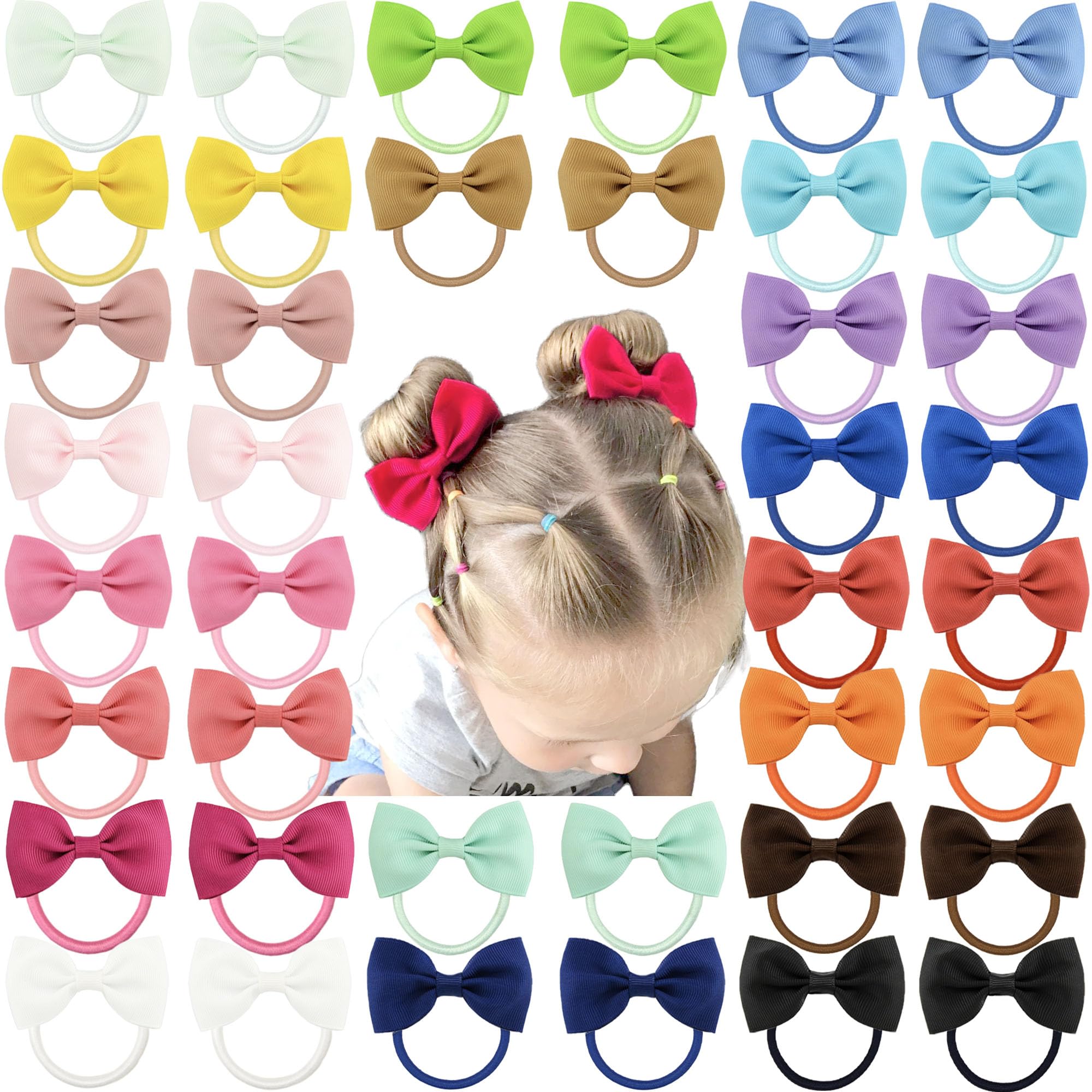 Celllot toddler hair accessories 40pcs 2.75in elastics and bows stay secure on the go