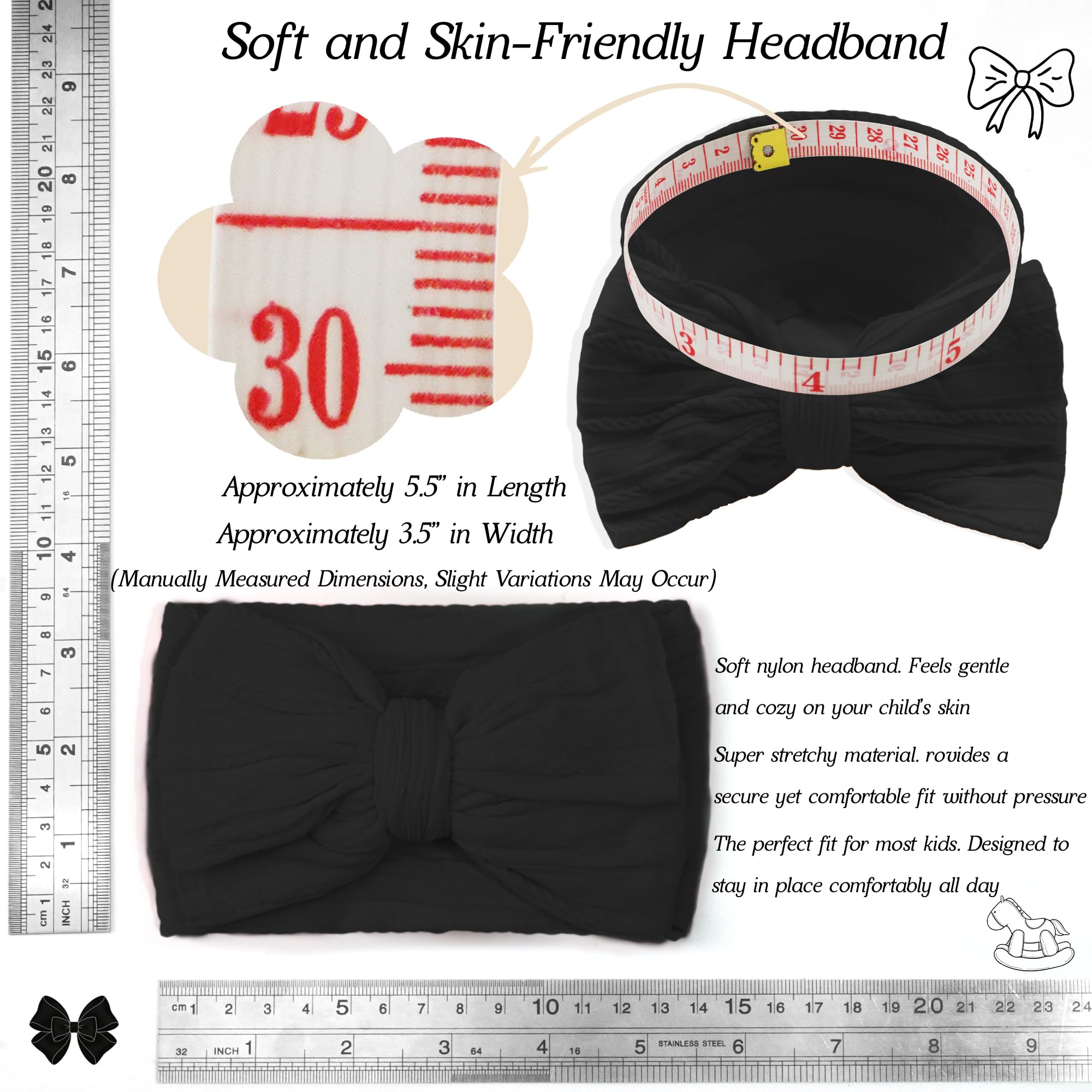 CÉLLOT nylon headbands with double-layer bows provide a secure, comfortable fit.